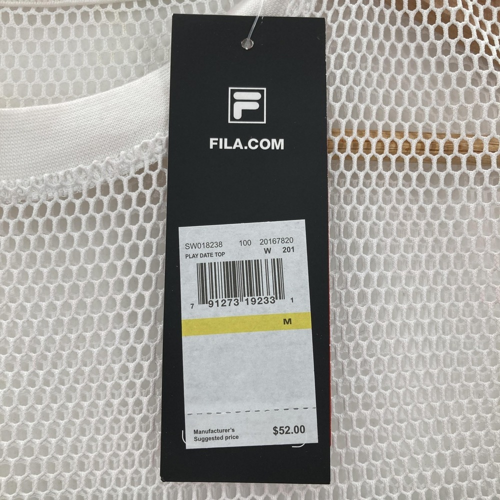 Fila Shirt Womens Medium White Black Mesh Play Date Top Athletic Training New - Picture 4 of 15